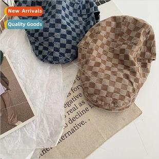 retro ward duck beret tongu casual Brish versatile plaid cap