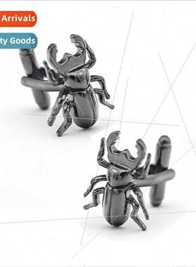 Animal Collection Men French Buttons Black Shhead Beetle Cuf