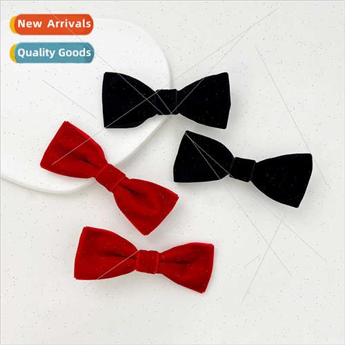 Solid colour velvet bow hair clips female sweet lovely simpl