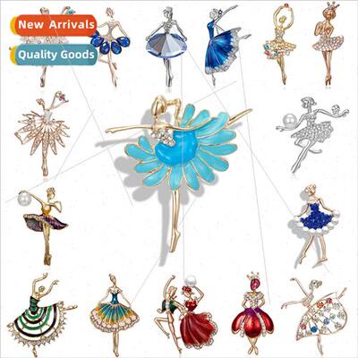 Europe character brooch creative dancing girl pearl rhinesto