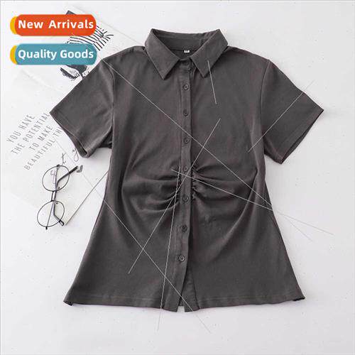 Pure desire waisted jk shirt pleated sense spicy short-sleev