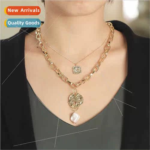 Europe stacking necklace female shaped pearl simple metal ve