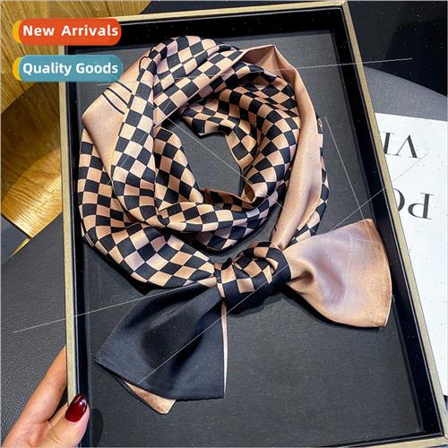 2021 new Korean checkerboard pattern imation silk scarf fash
