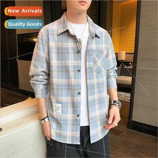 Korean sleeved shirt jack long men fall Plaid wild
