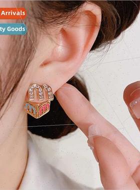 M letters Rubik cube colorful earrings female A two wear fas