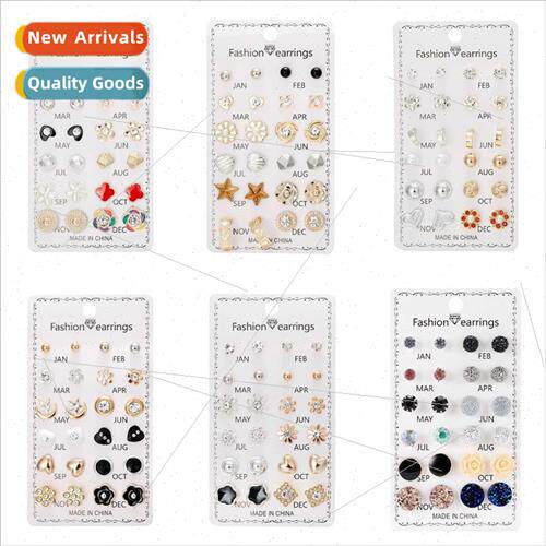 Europe 12 pairs flowers diamonds combination card mounted ea