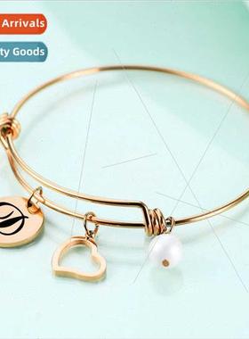 Numbers Tanium Bracelet Love Pearls Stainless Steel 26 Lette