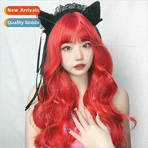 Wig female red long curly hair bangs cosplay styling fluffy