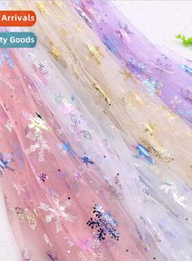 Illusion snowflake mesh fabric colorful snowflake stamping f