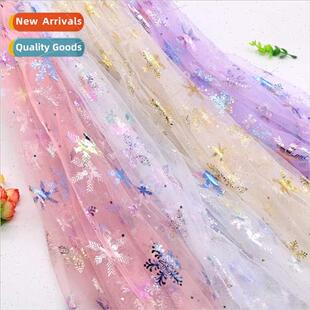 Illusion snowflake mesh fabric colorful snowflake stamping f