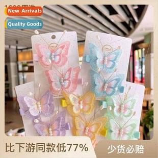 Korean girls hair clips double embroidery sweet butterfly ha