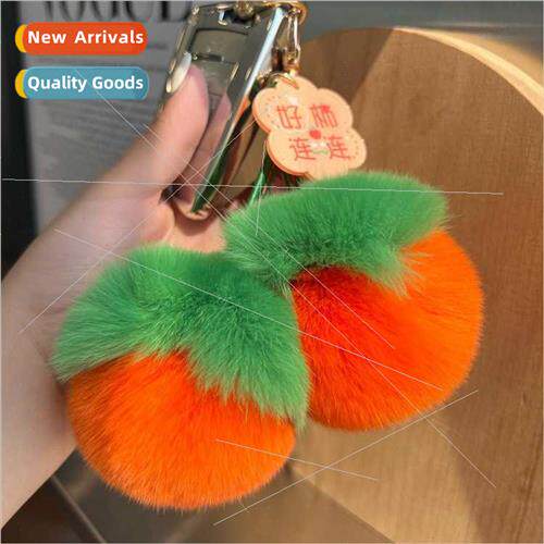 Cute real otter rabb hair small persimmon car keychain penda