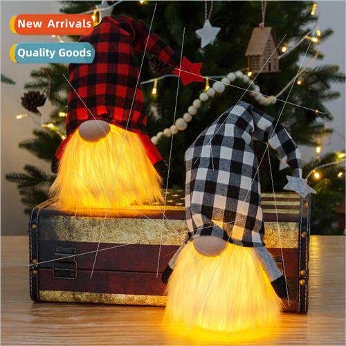 New Christmas glowing red whe plaid Rudolph gnome doll ornam