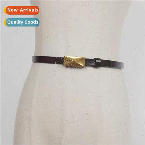 Korean fashion square smooth buckle leather belt women dress