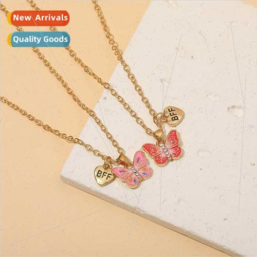 Butterfly Cherry Blossom Patchwork Necklace BFF Drip Oil All