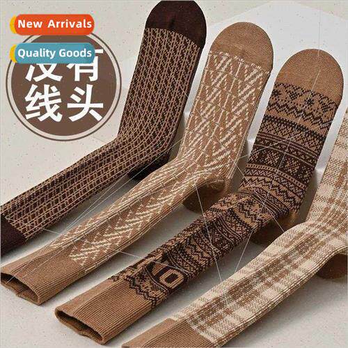 Calf socks women knee Brish small leather shoes curry color