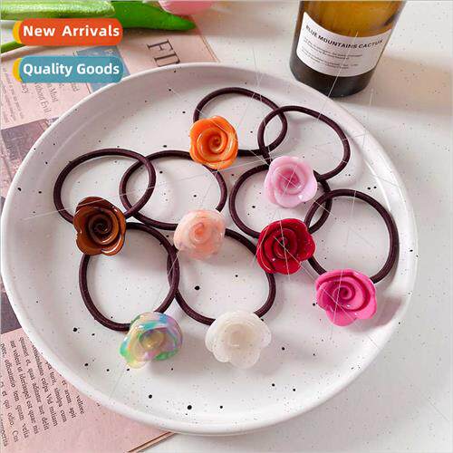 French vintage hair band acetic acid rose flower hair rope 2