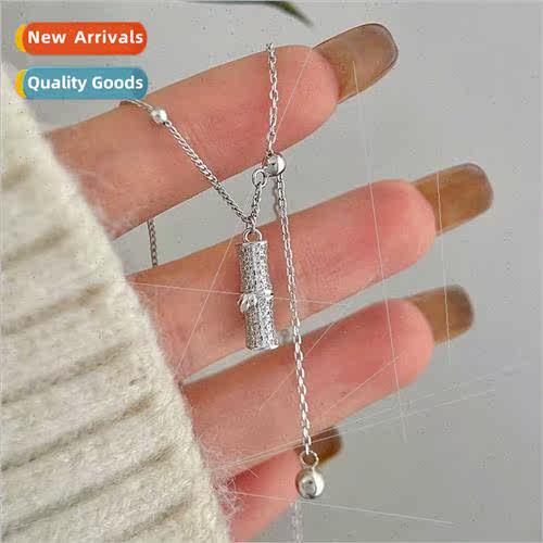 New diamond bamboo necklace female ins niche tassel zirconia