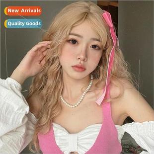 Wool curly wig women long hair center parted bangs lola long