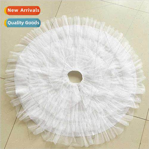 New Whe Large Mesh Pleated Skirt Christmas Tree Skirt Solid