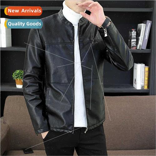 2023 new leather jacket men fall tide leisure stand-up colla