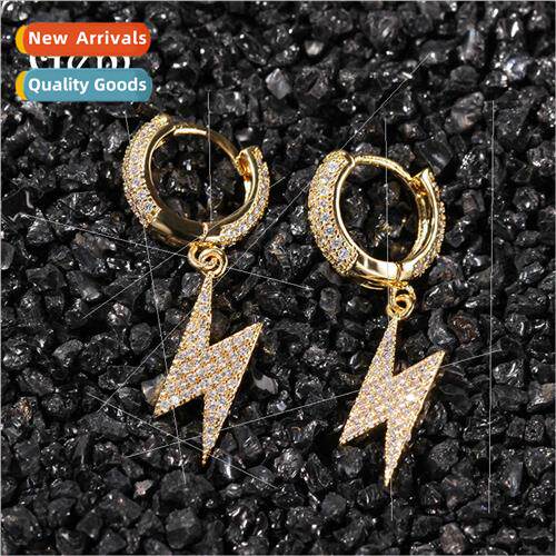 Europe ins lightning bolt earrings hip-hop full zirconia sim