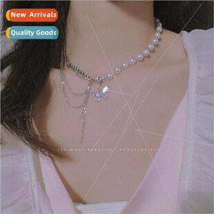 new spl Pearl 2022 butterfly tassel zirconia necklace female