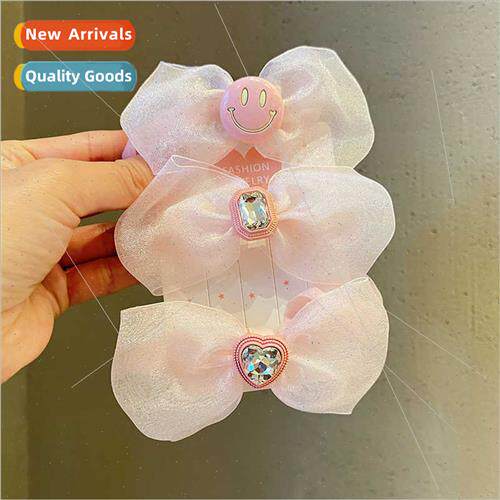 Children Hair Clips Pink Mesh Diamond Bow Hair Ring High Pon