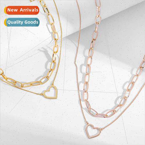 Copper Plated Heart Double Layers Necklace Women Korea Fashi