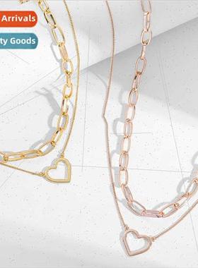 Copper Plated Heart Double Layers Necklace Women Korea Fashi
