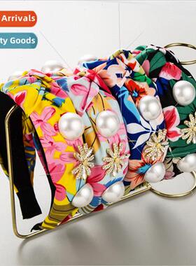 Europe new fashion printing velvet fabric hair ornaments kno