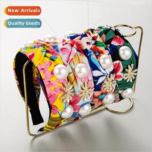Europe new fashion printing velvet fabric hair ornaments kno