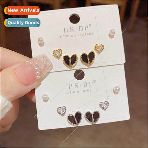 Fashion zircon heart pearl combination earrings s925 silver