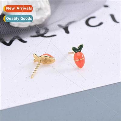 s925 silver drop oil craft cute carrot earrings plant vegeta