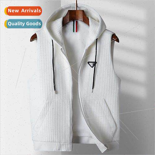 Waffle vest men hoodie outside Korean  nd hooded sleeveless