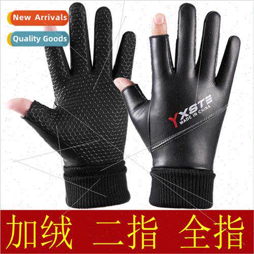 Fall winter men imation leather full-finger gloves touch scr