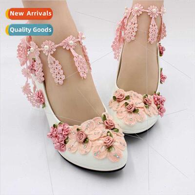 Flower Decoration High Heeled Women Shoes Autumn Round Toe P