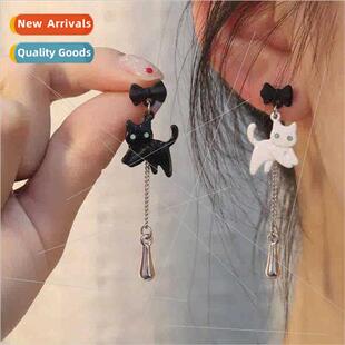 asymmetric earrings bow whe pearl Japan cat sweet Black cute