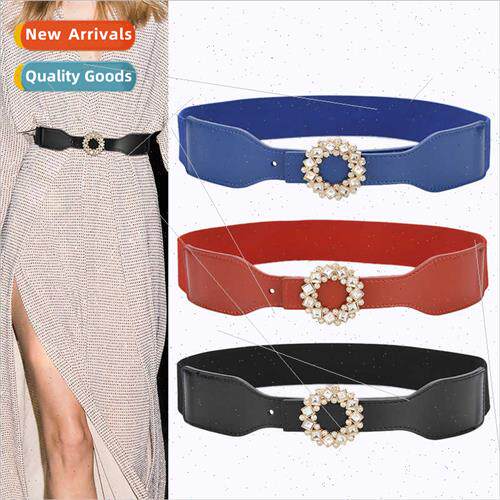 Hundred rhinestone belt wide elastic waistband women elastic