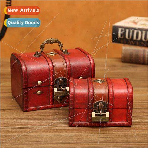 Red Wooden Box Vintage Wooden Cosmetic Organizer Lock Crysta