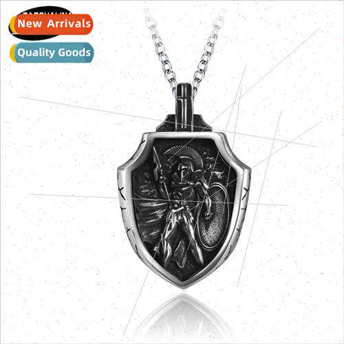 . Vintage Holy Angel Cross Shield Tanium Steel Pendant Men F