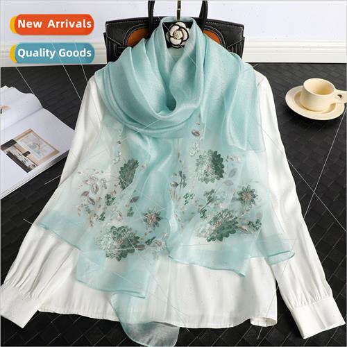 Flower embroidery silk scarf 2023 fall and winter thin secti