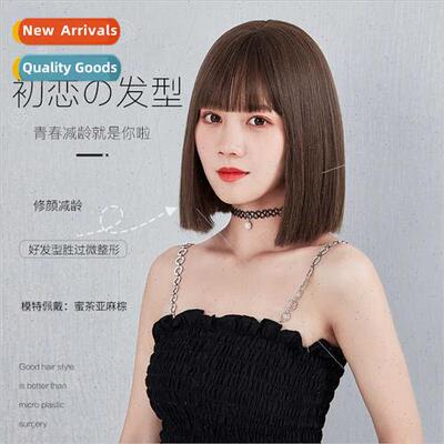 Wig female short hair o head air bangs round face collarbone