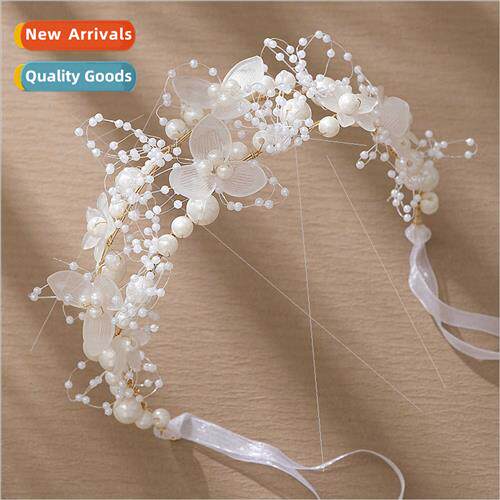 Aesthetic bridal headdress handmade double pearl headband Mo