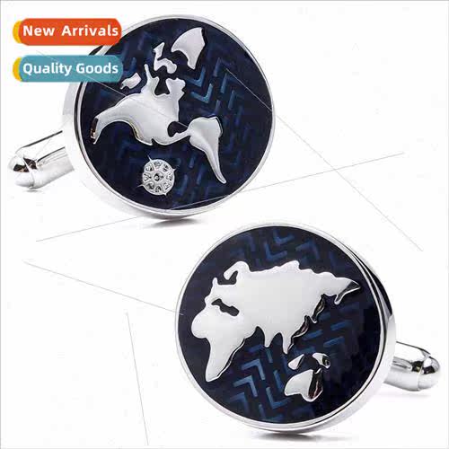 Men French Cufflinks Cufflinks New Blue World Figure Shape B
