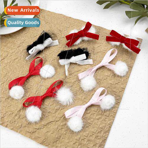 Christmas hair accessories mink fur ball hair clips Mori gir