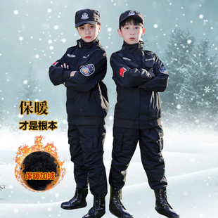 棉袄棉裤加绒加厚儿童特警小警察服特种兵作战男女款小警官演出服