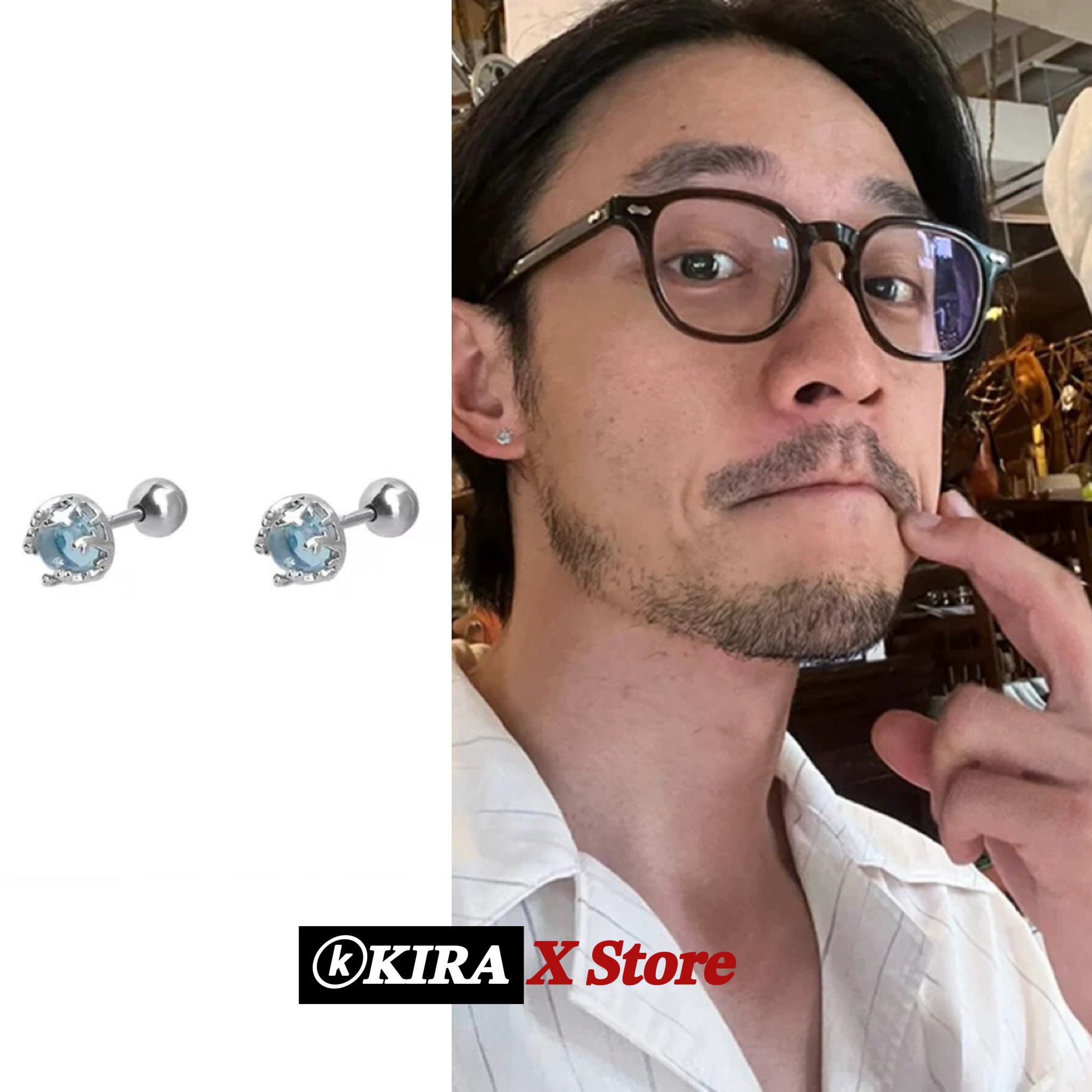 S925银针耳钉男士月光石小众高级感耳环男女耳骨钉美式痞帅男耳饰