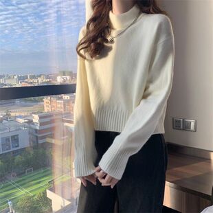 白色半高领短款上衣女毛衣大衣内搭打底衫秋冬2025新款小个子针织