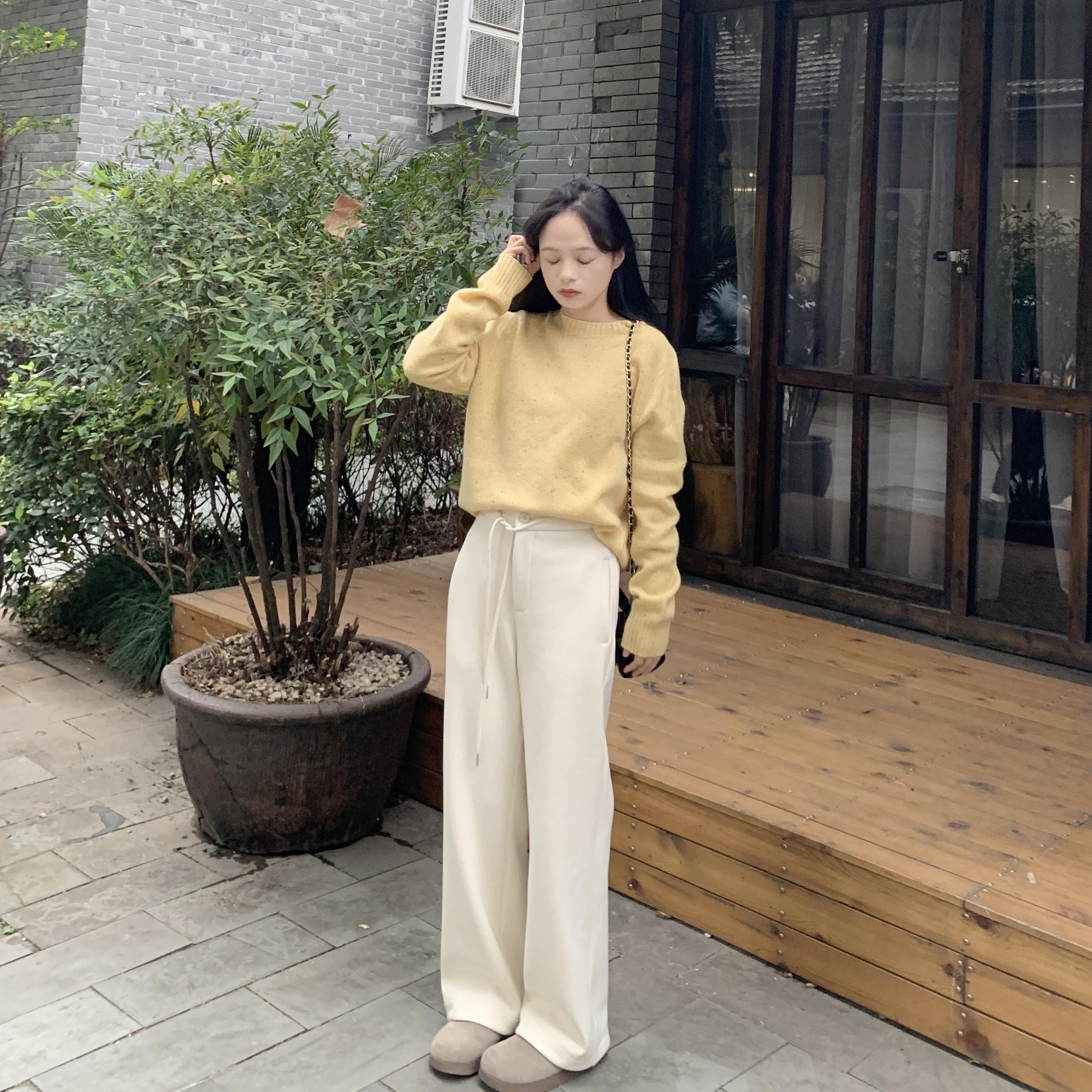 PERRY自制小个子羊毛窄版慵懒高腰显瘦拖地裤小码150xxs